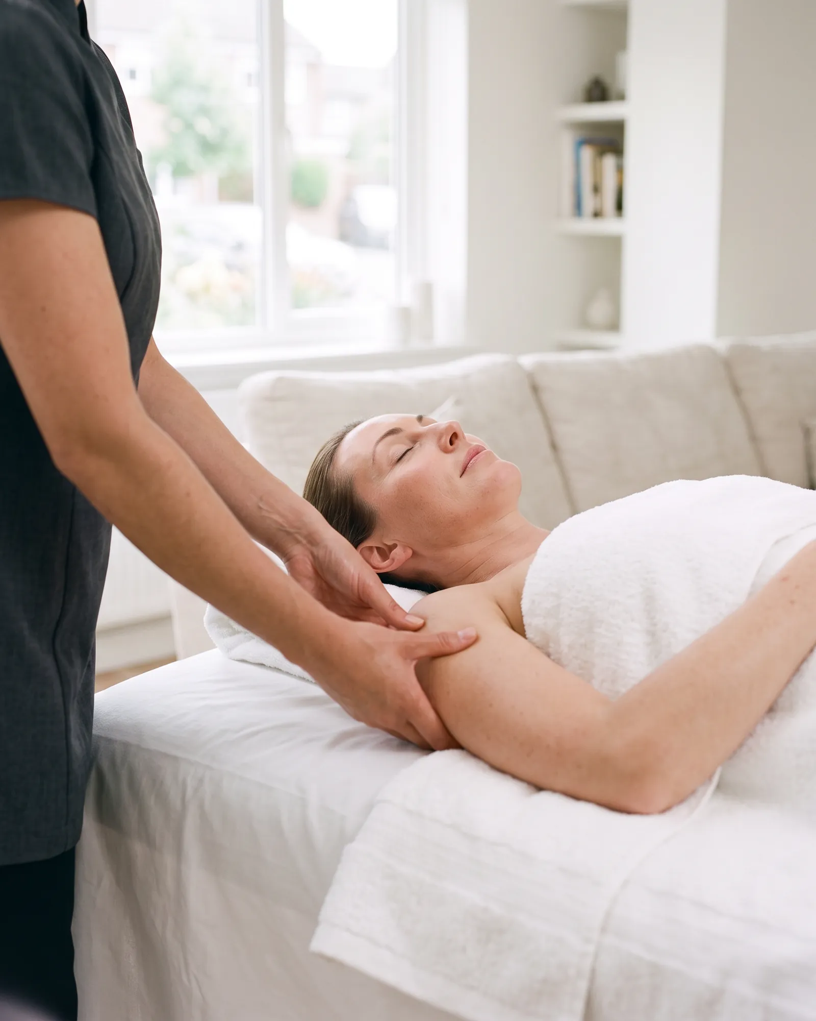 Bluu therapist providing a relaxing treatment at home Bluu therapist providing a relaxing treatment at home