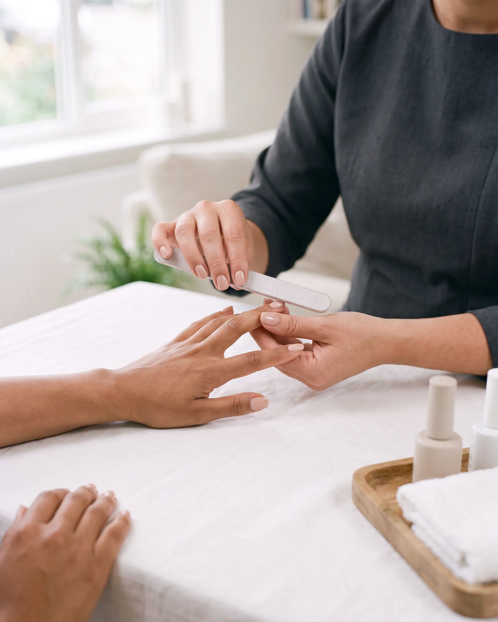 Client having a BIAB manicure at home