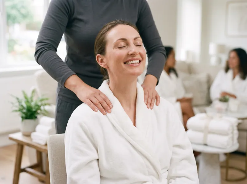 Guest enjoying a neck and shoulder massage Guest enjoying a neck and shoulder massage