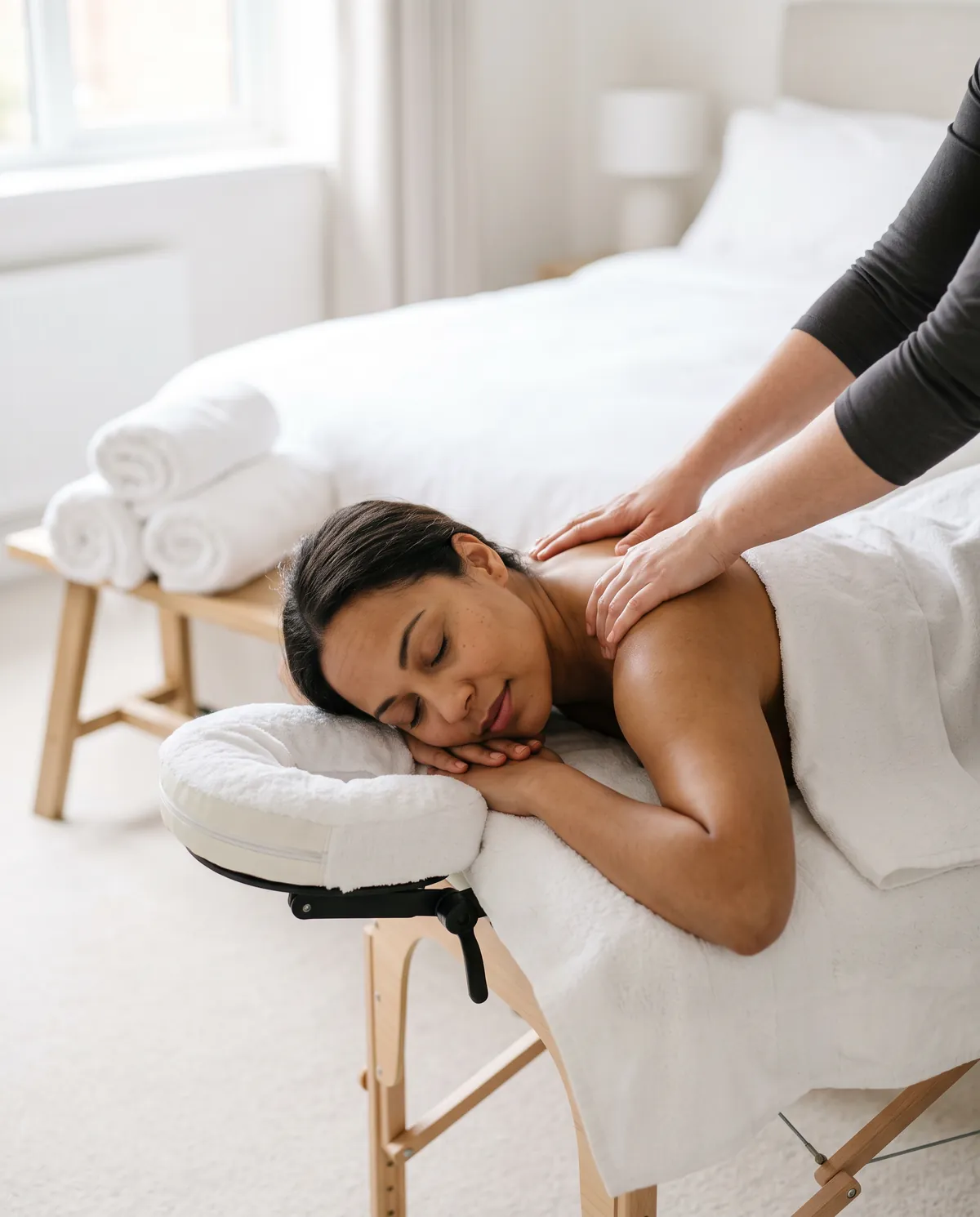 Guest enjoying a back massage at a pamper party Guest enjoying a back massage at a pamper party