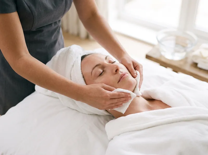 Guest relaxing during a facial Guest relaxing during a facial