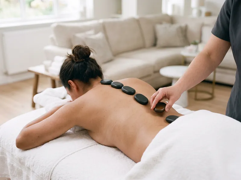 Hot stone massage at a pamper party Hot stone massage at a pamper party
