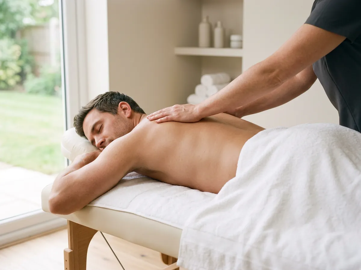 Man receiving a back massage Man receiving a back massage