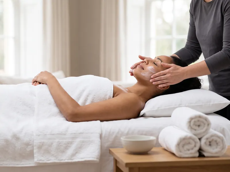 Guest enjoying a relaxing facial at a pamper party Guest enjoying a relaxing facial at a pamper party