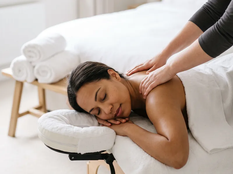 Guest enjoying a back massage at a pamper party Guest enjoying a back massage at a pamper party