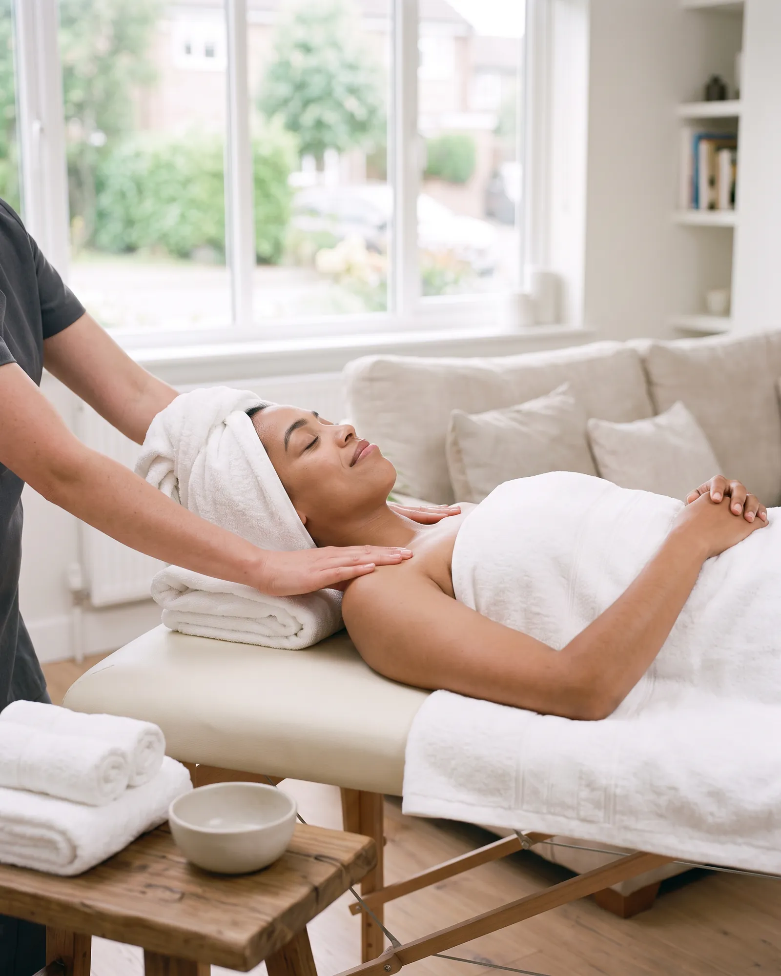 Client relaxing during a Spa to You treatment at home Client relaxing during a Spa to You treatment at home