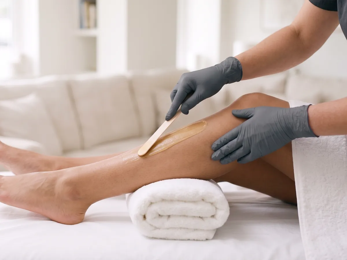 Therapist carrying out a leg wax at a client's home Therapist carrying out a leg wax at a client's home