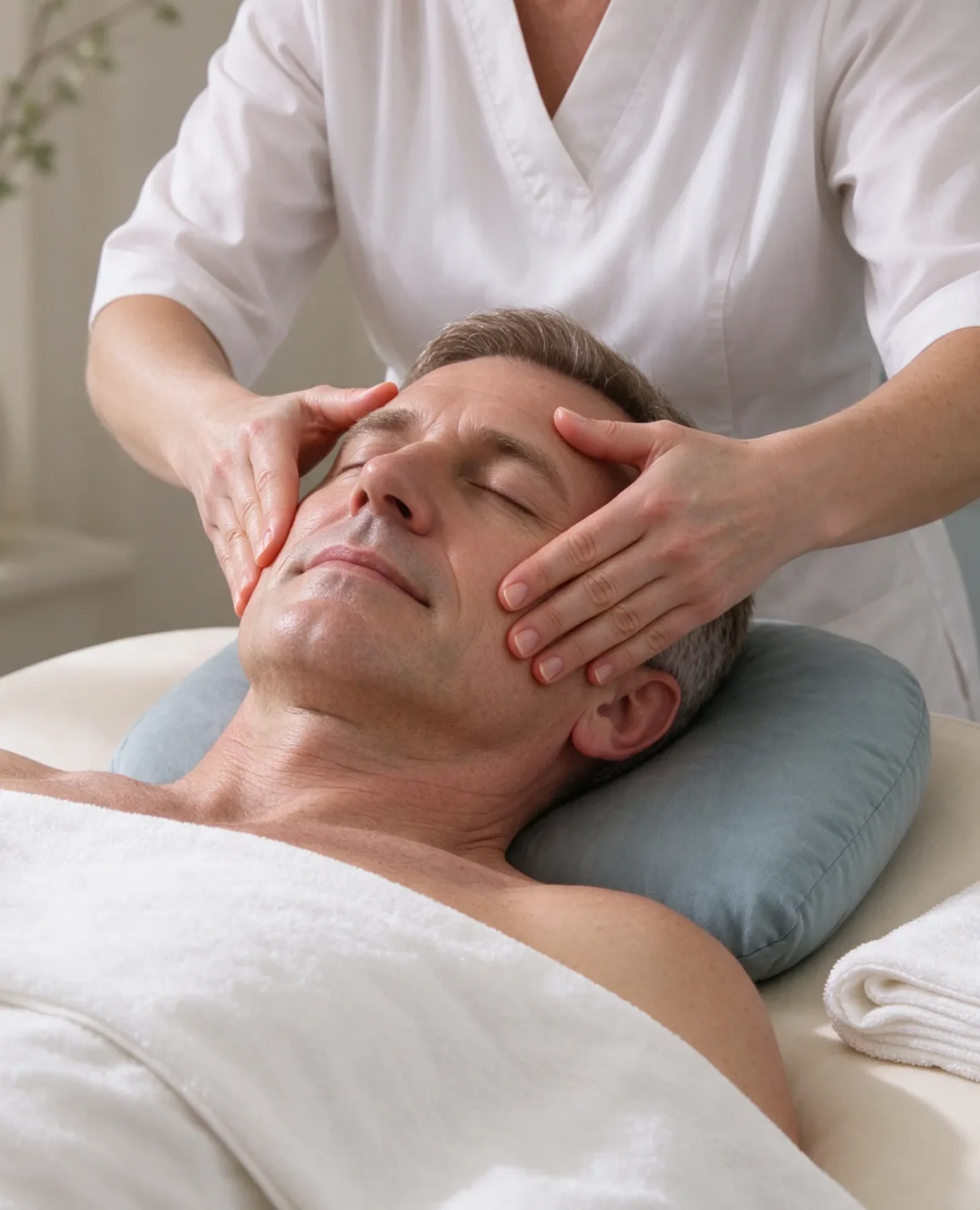 Man relaxing during a facial massage at Bluu Pamper Company, Nottingham
